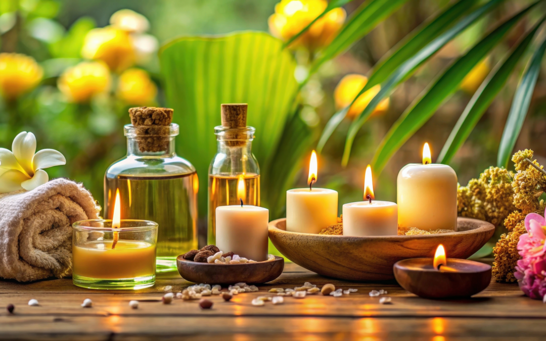 Woman performing Ayurvedic self-massage with warm, dosha-specific oils for relaxation and wellness at home.